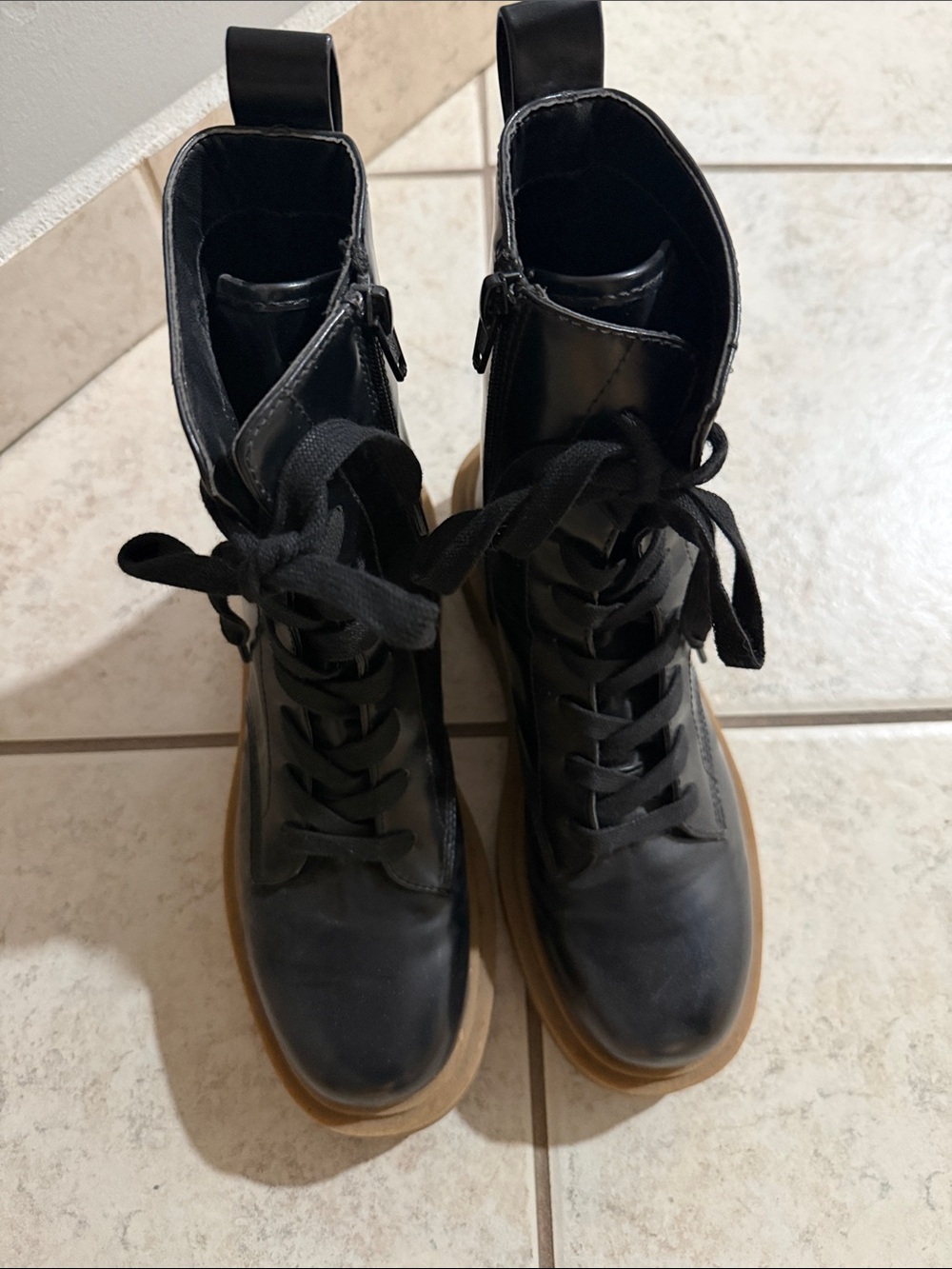 H&M Black Lace-Up Combat Boots with Gum Sole